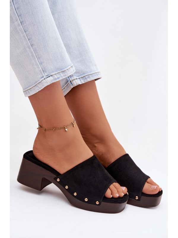 Women's Block Heel Sandals With Gold Buckles Black Davessa