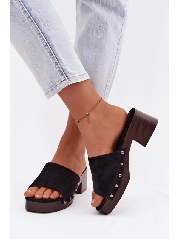 Women's Block Heel Sandals With Gold Buckles Black Davessa 2