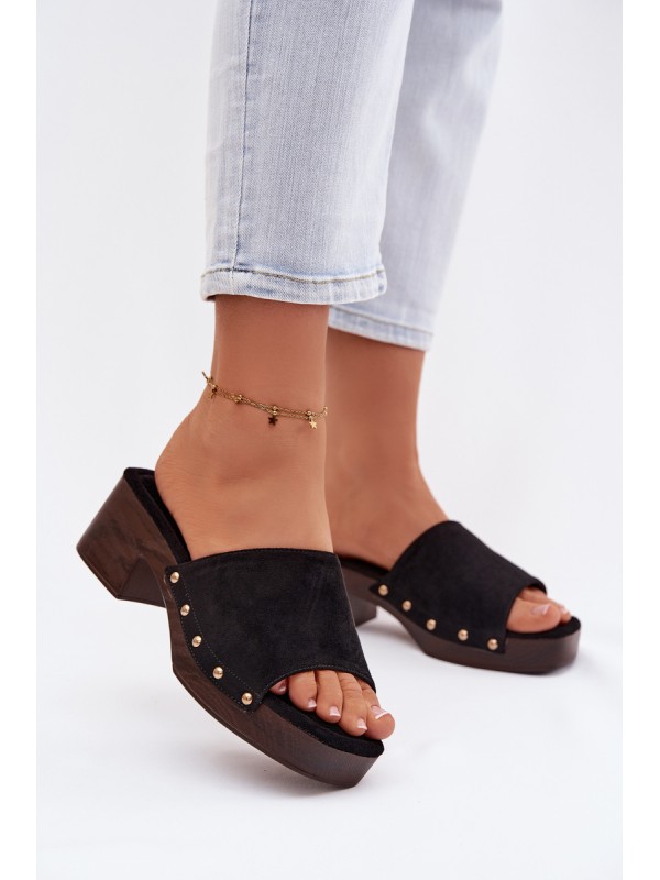 Women's Block Heel Sandals With Gold Buckles Black Davessa