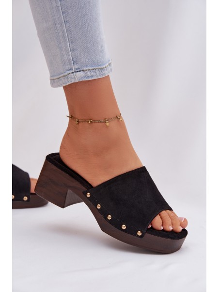 Women's Block Heel Sandals With Gold Buckles Black Davessa