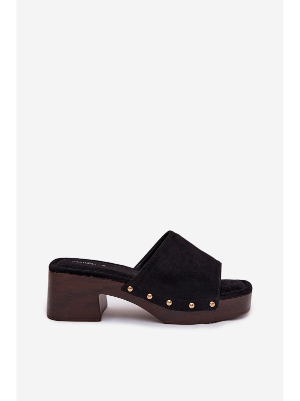 Women's Block Heel Sandals With Gold Buckles Black Davessa