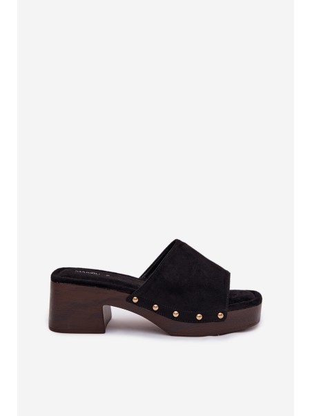 Women's Block Heel Sandals With Gold Buckles Black Davessa