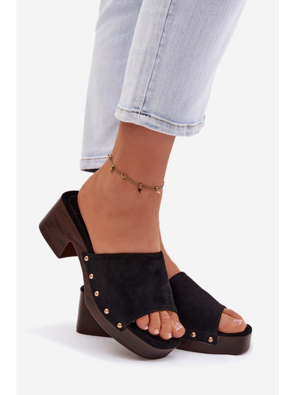 Women's Block Heel Sandals With Gold Buckles Black Davessa