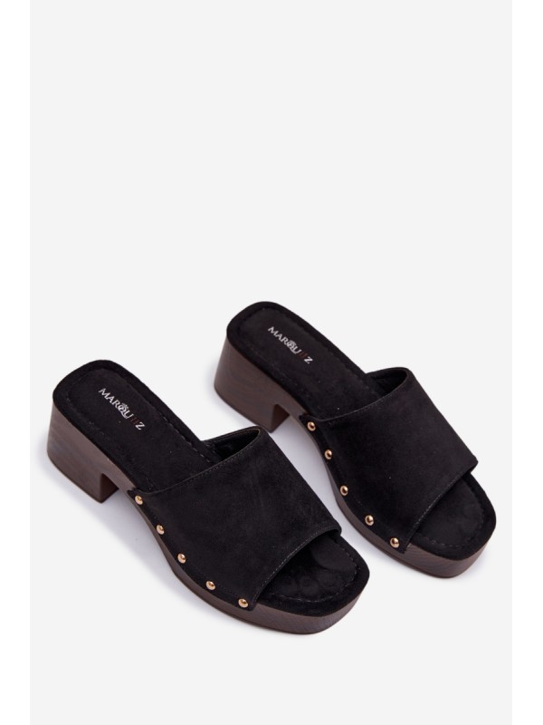 Women's Block Heel Sandals With Gold Buckles Black Davessa
