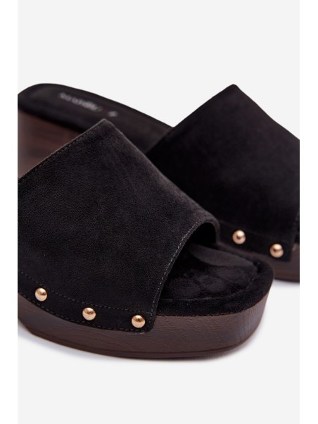 Women's Block Heel Sandals With Gold Buckles Black Davessa