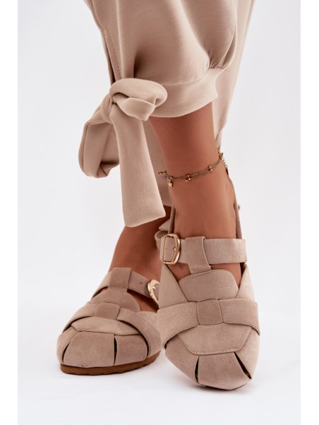 Women's Mules With Straps and Gold Buckle Beige Ganelle