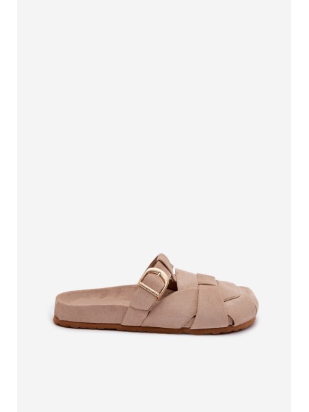 Women's Mules With Straps and Gold Buckle Beige Ganelle