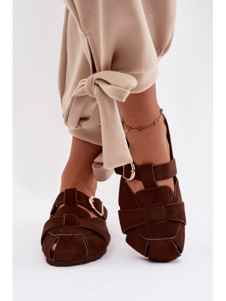 Women's Mules With Straps and Gold Buckle Chocolate Ganelle