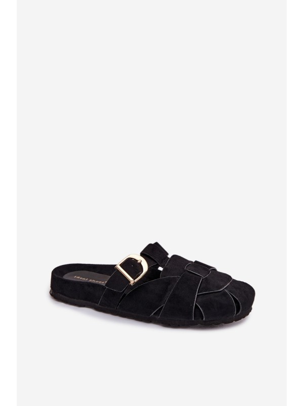 Women's Mules With Straps And Gold Buckle Black Ganelle