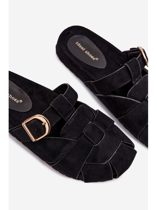 Women's Mules With Straps And Gold Buckle Black Ganelle