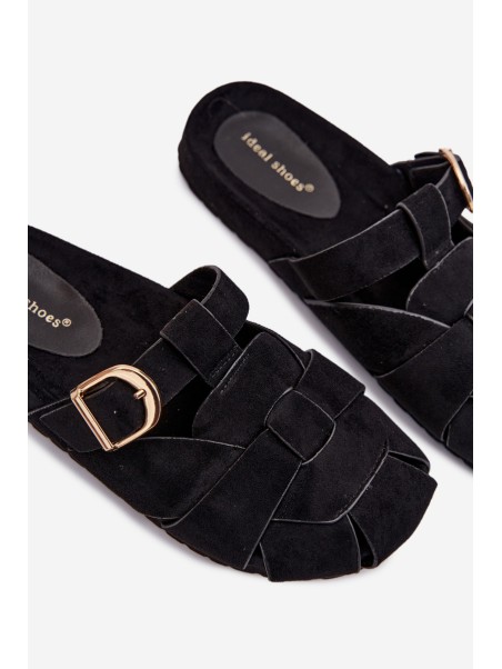 Women's Mules With Straps And Gold Buckle Black Ganelle