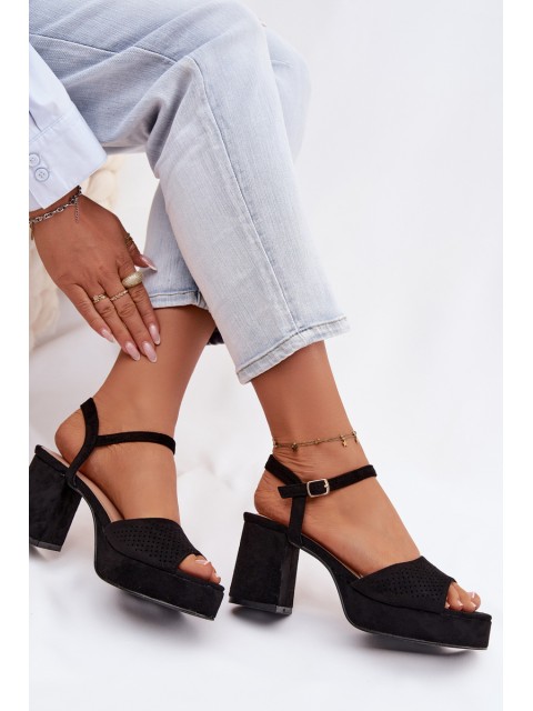 Women's Block Heel Sandals With Eco Suede Black Iserelle