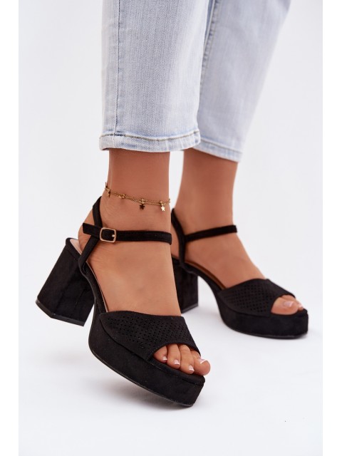 Women's Block Heel Sandals With Eco Suede Black Iserelle 2
