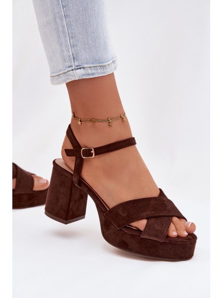 Women's Block Heel Chocolate Sandals Janelia