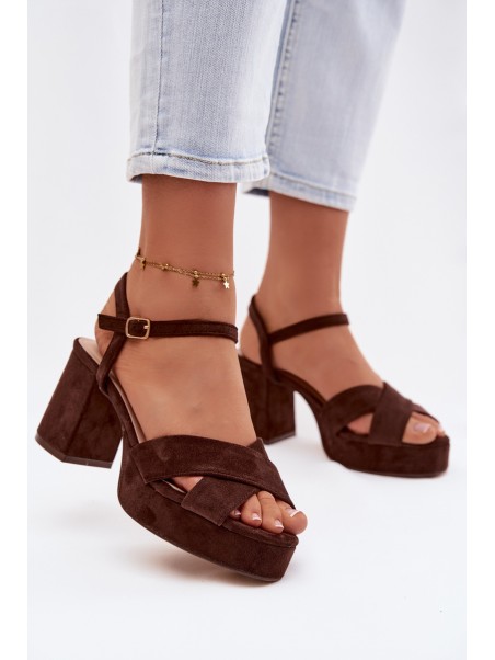 Women's Block Heel Chocolate Sandals Janelia
