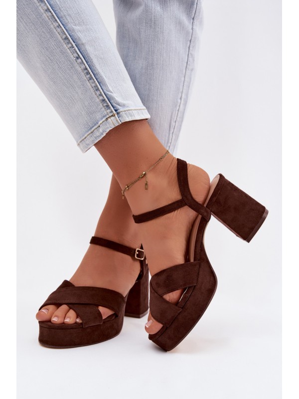 Women's Block Heel Chocolate Sandals Janelia