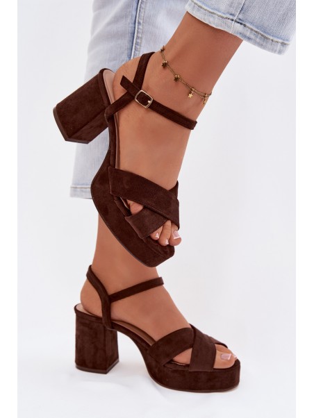 Women's Block Heel Chocolate Sandals Janelia