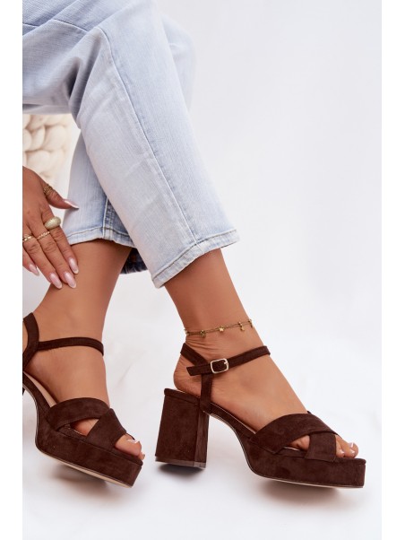 Women's Block Heel Chocolate Sandals Janelia