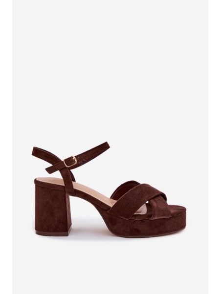 Women's Block Heel Chocolate Sandals Janelia