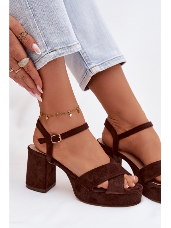 Women's Block Heel Chocolate Sandals Janelia