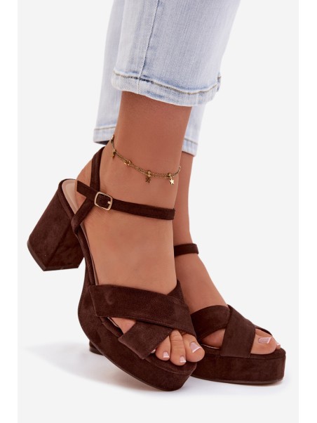 Women's Block Heel Chocolate Sandals Janelia