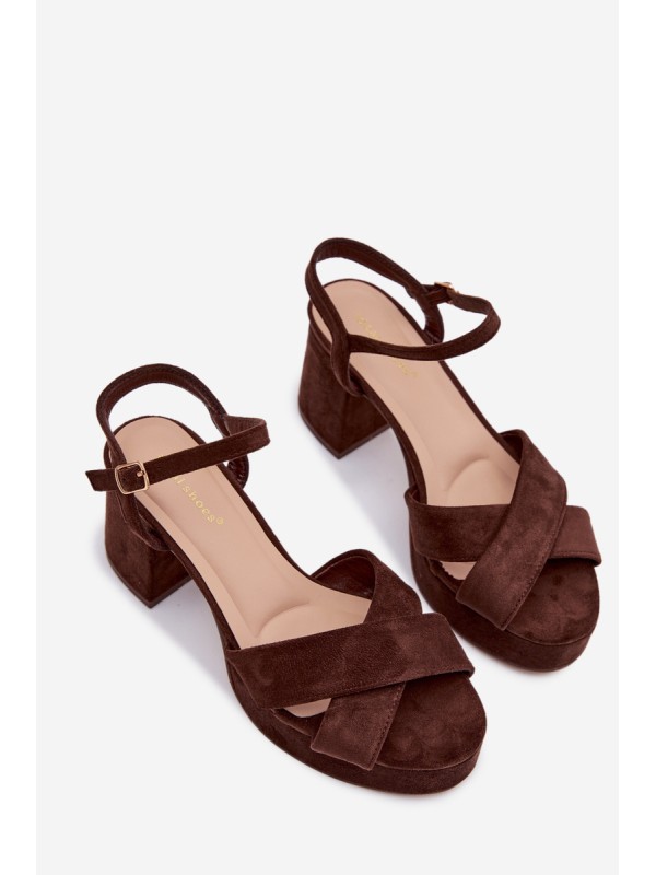 Women's Block Heel Chocolate Sandals Janelia