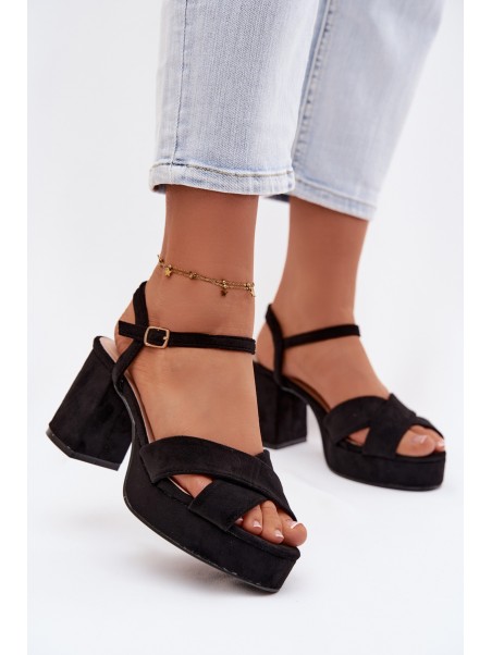 Women's Block Heel Black Sandals Janelia