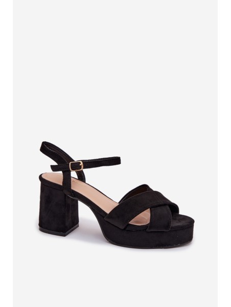 Women's Block Heel Black Sandals Janelia