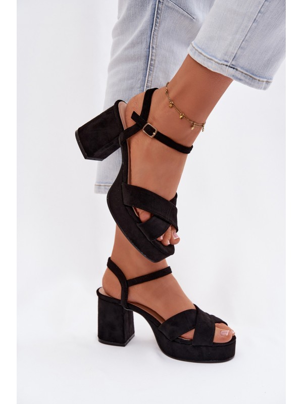 Women's Block Heel Black Sandals Janelia