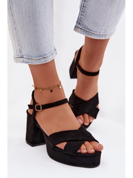 Women's Block Heel Black Sandals Janelia