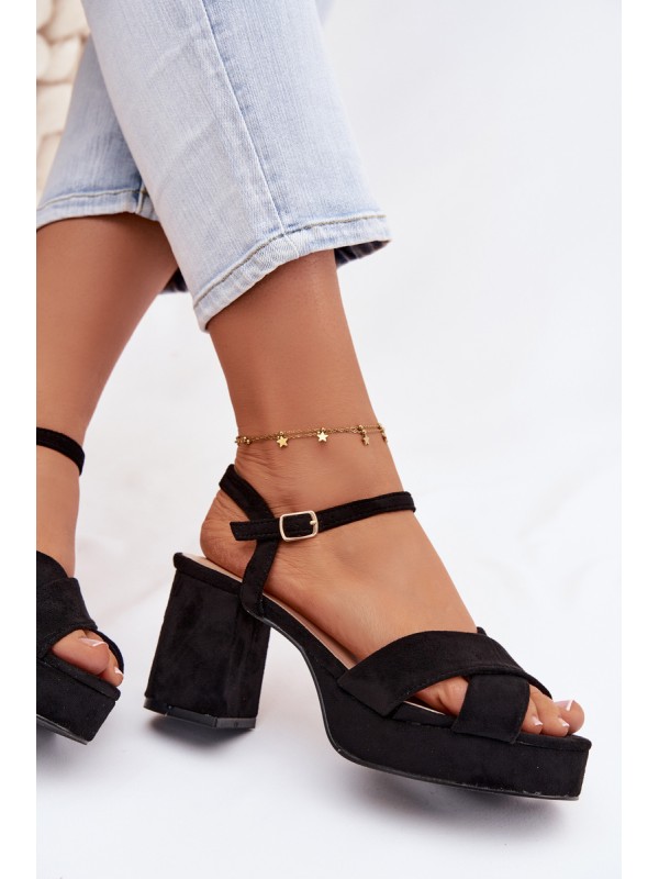 Women's Block Heel Black Sandals Janelia