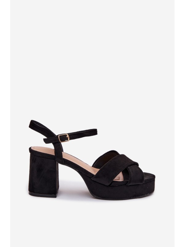 Women's Block Heel Black Sandals Janelia