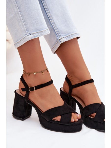 Women's Block Heel Black Sandals Janelia