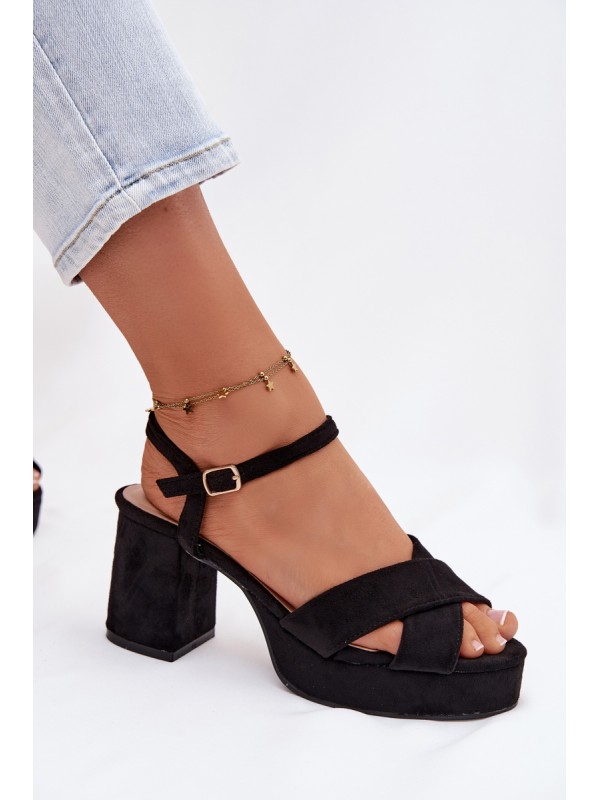 Women's Block Heel Black Sandals Janelia