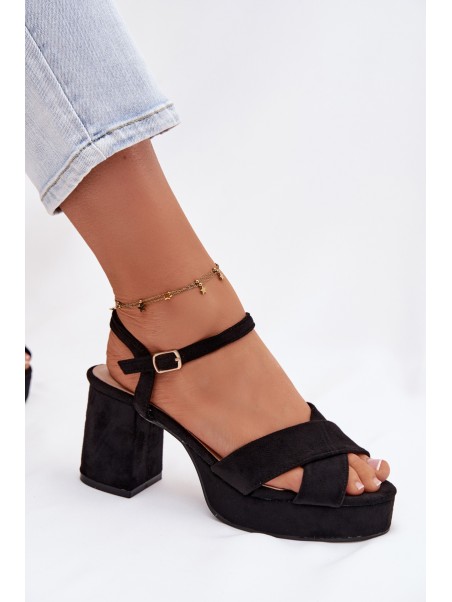 Women's Block Heel Black Sandals Janelia