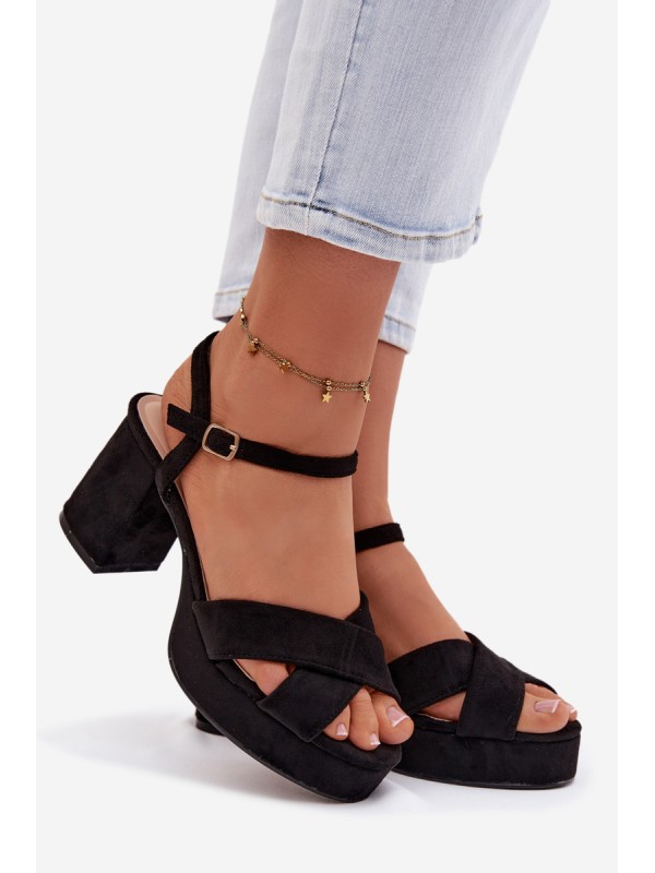 Women's Block Heel Black Sandals Janelia