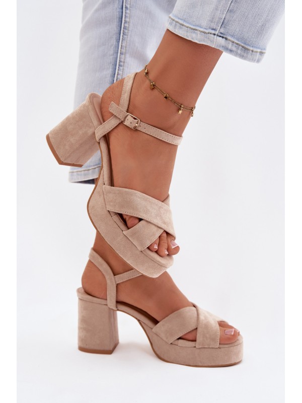 Women's Beige Block Heel Sandals Janelia