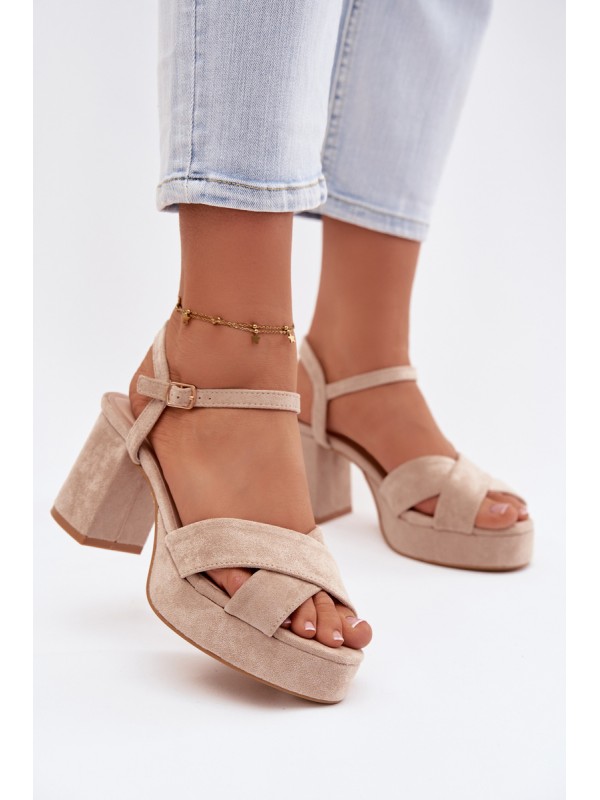 Women's Beige Block Heel Sandals Janelia 2