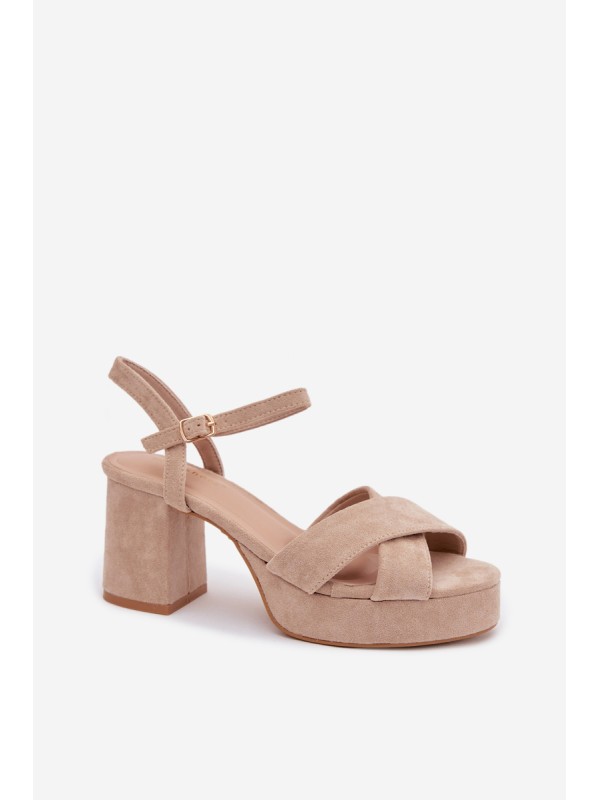 Women's Beige Block Heel Sandals Janelia