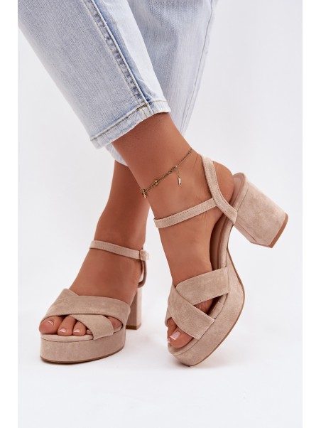 Women's Beige Block Heel Sandals Janelia