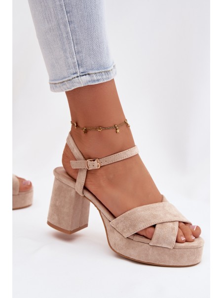 Women's Beige Block Heel Sandals Janelia