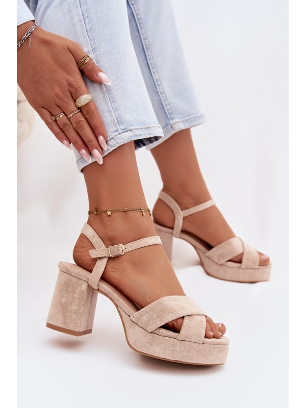 Women's Beige Block Heel Sandals Janelia