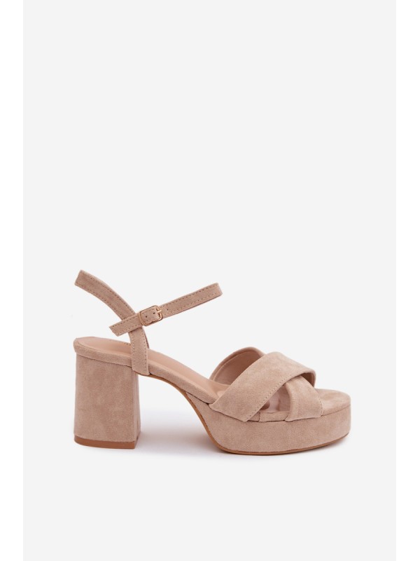 Women's Beige Block Heel Sandals Janelia