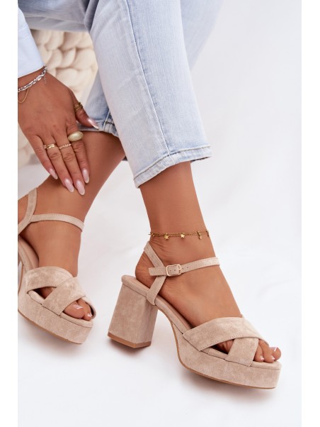 Women's Beige Block Heel Sandals Janelia