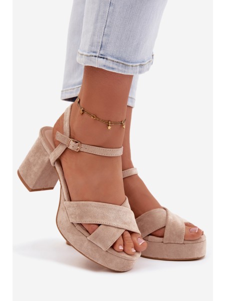 Women's Beige Block Heel Sandals Janelia