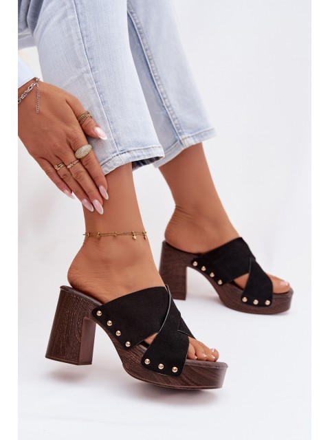 Women's Block Heel Sandals With Gold Buckles Black Nerelle