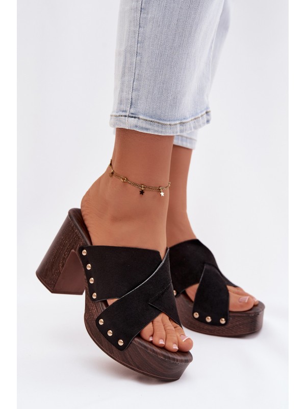 Women's Block Heel Sandals With Gold Buckles Black Nerelle 2