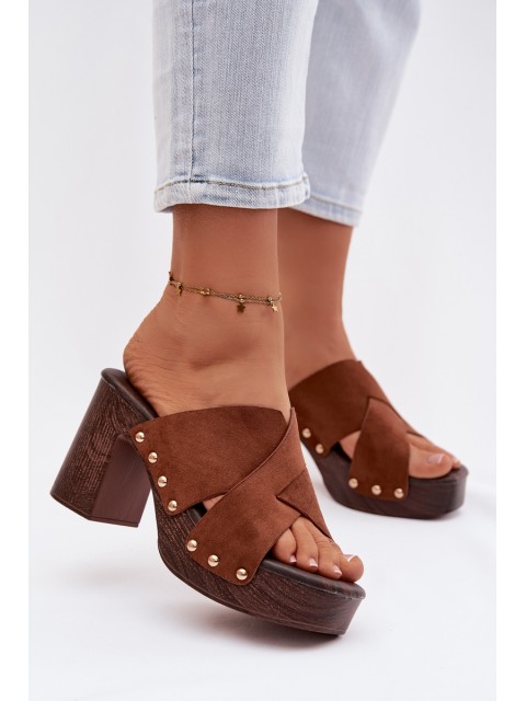 Women's Block Heel Sandals With Gold Buckles Camel Nerelle