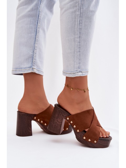 Women's Block Heel Sandals With Gold Buckles Camel Nerelle 2