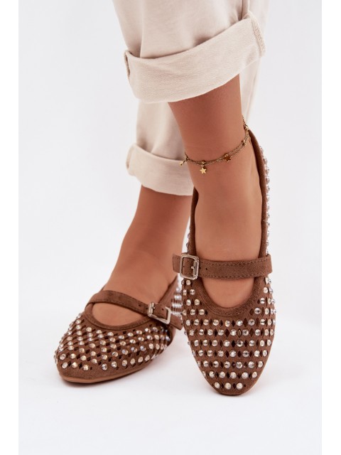 Women's Openwork Ballerinas With Rhinestones And Strap Brown Wilvessa 2
